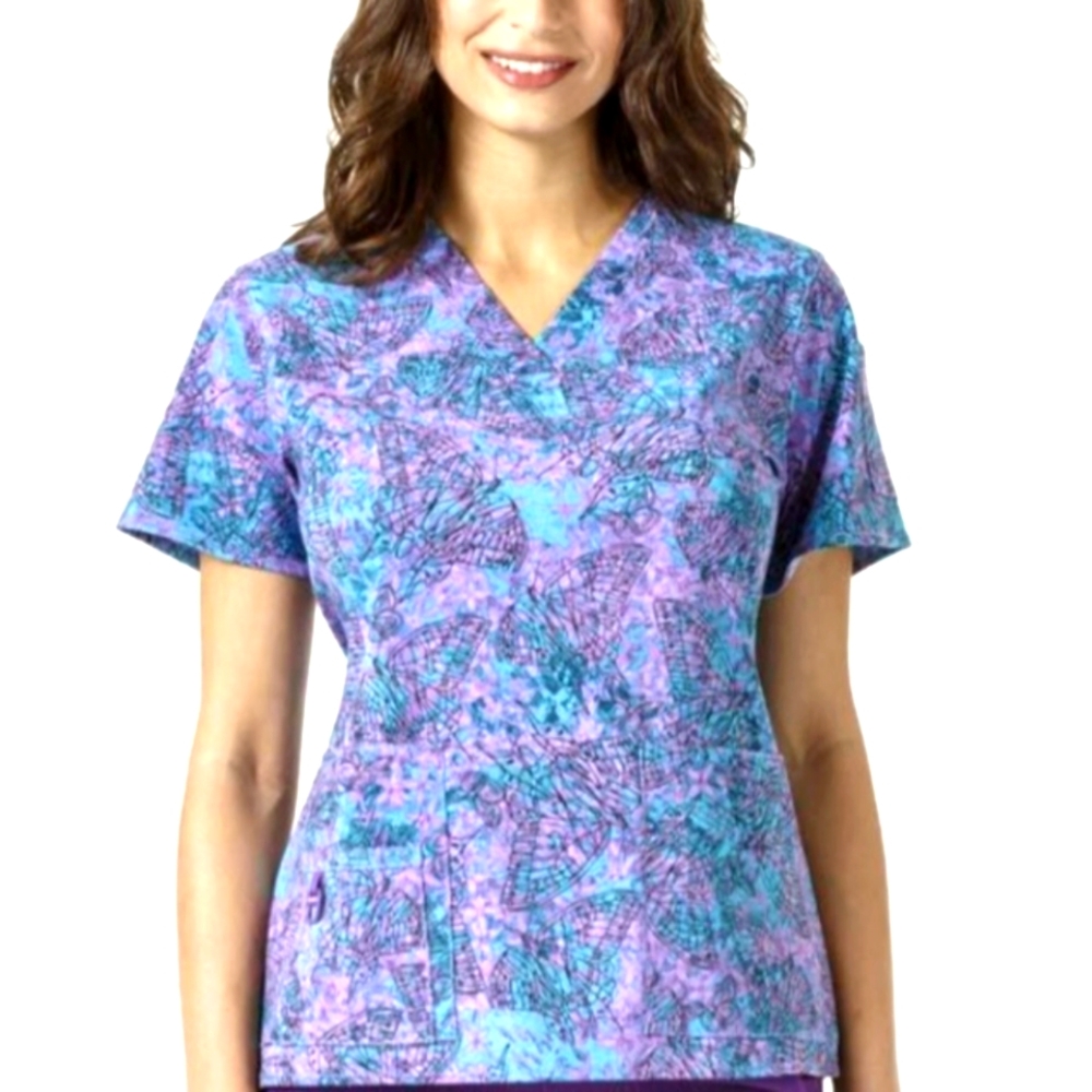 Carhartt Cross-Flex Women's Butterfly Print Scrub Top Small Purple